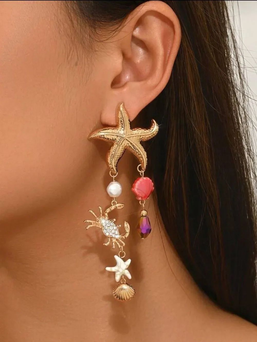 L Gold Starfish Drop Earrings R702